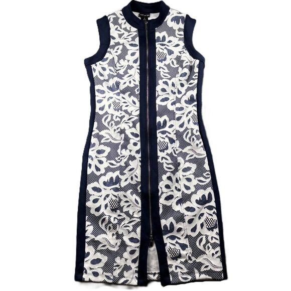 Kate and Lily Sleeveless Dress Double Zip Front Career Navy White Size 6 E173 - Picture 1 of 10